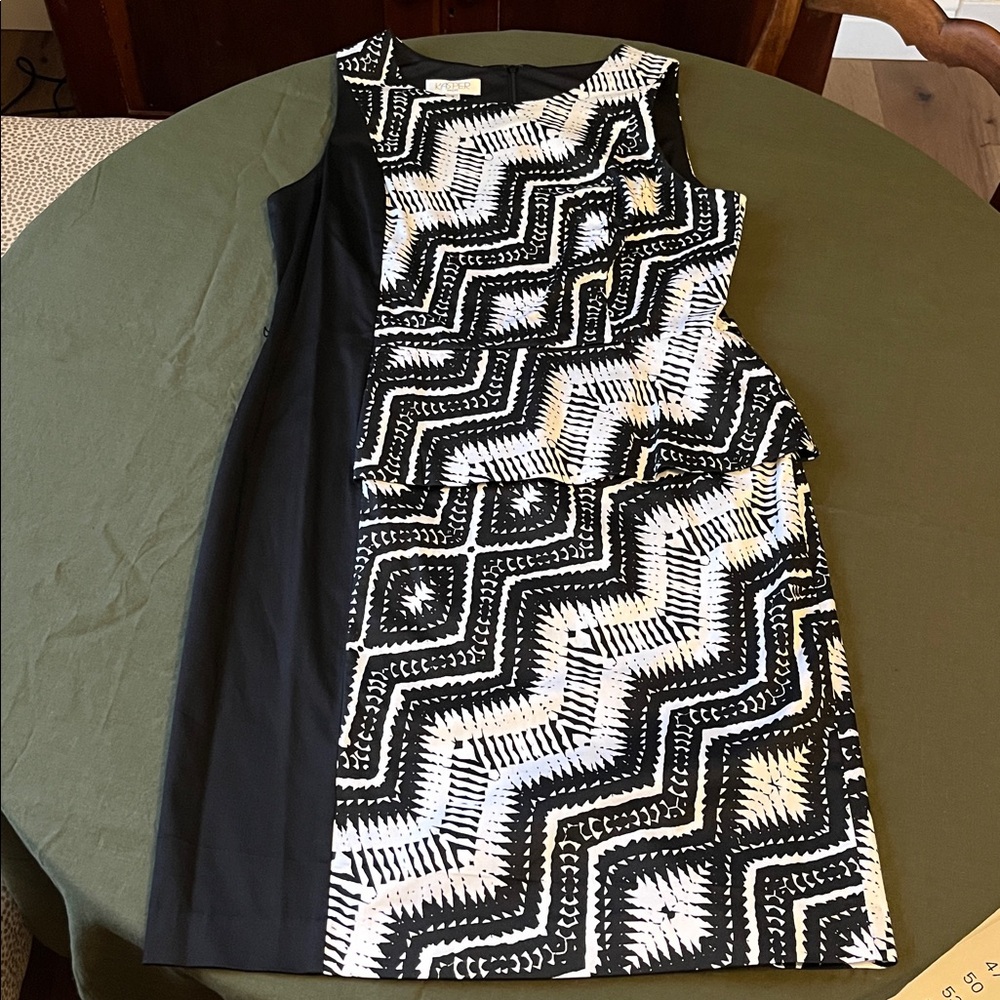 Kasper Black and White Zigzag Midi Dress